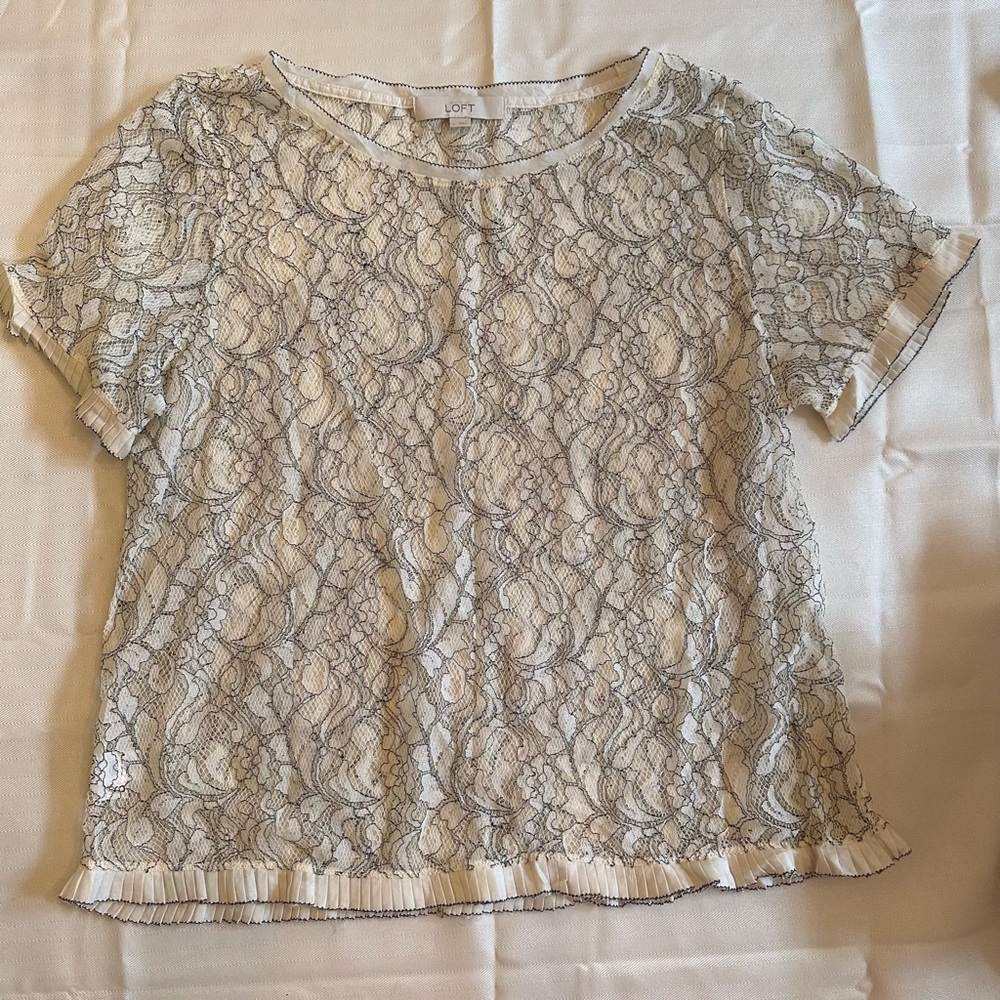 Loft white and black lace blouse size L